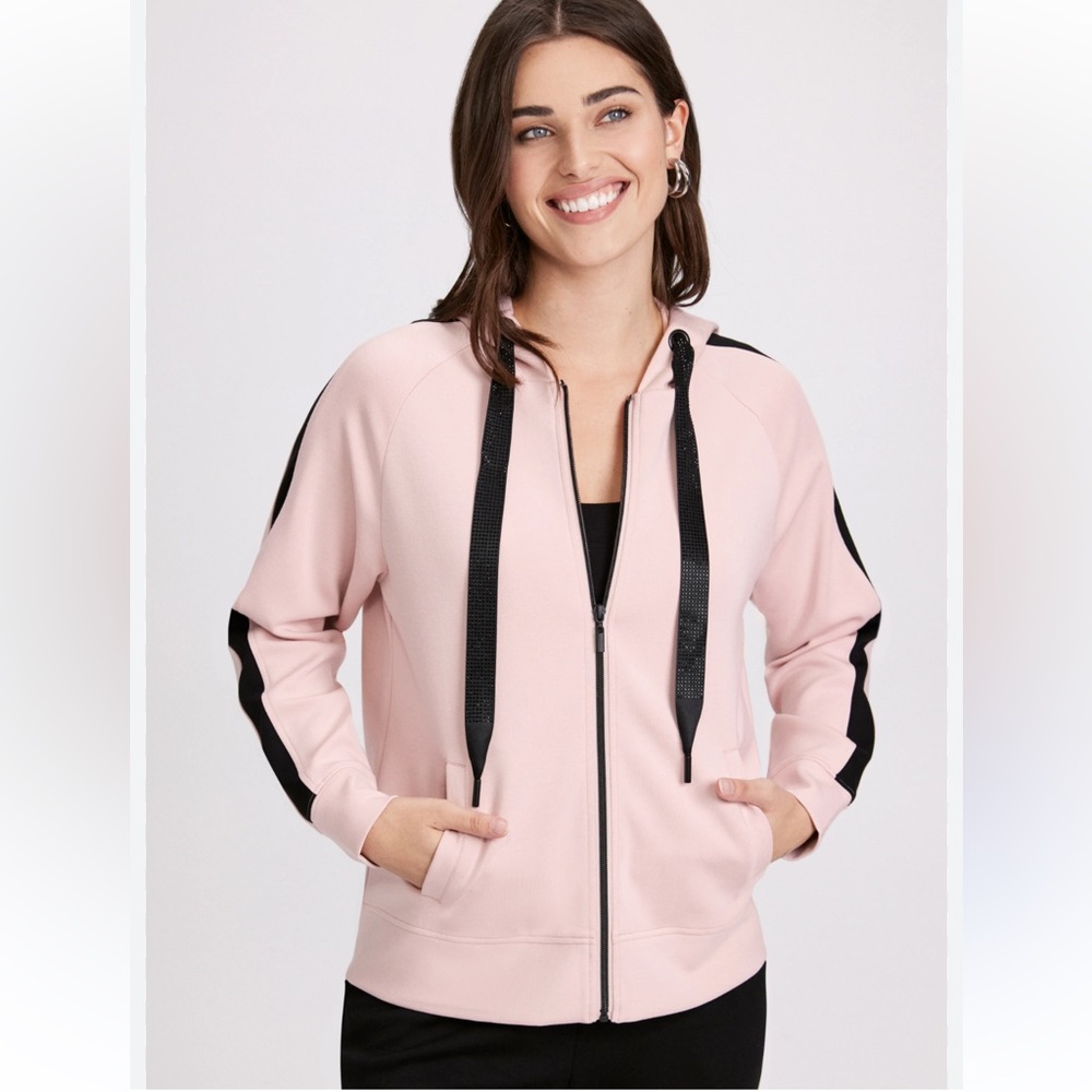 Laura Contrast Stripe Zip Up Hoodie Hooded Sweatshirt Pink Black